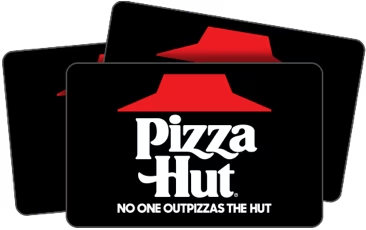 Image of a gift card with text: Pizza Hut, No one outpizzas the hut