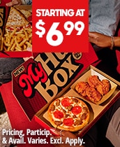 Starting at $6.99 My Hut Box. Your choice of entrée & side. Pricing, participation, and availability vary. Exclusions apply. Click to order now.